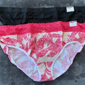 Cacique Hot Pink Floral & Black Lace Cotton Hipster Set NWT Sz. 22/24